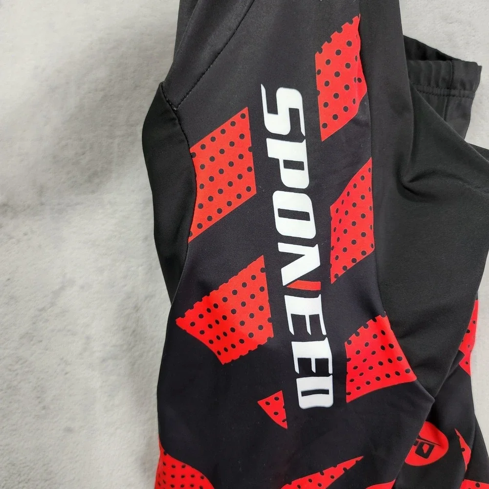 Sponeed Cycling Shorts Mens‎ Large Black Red Padded 8 Inseam Chamois Compression